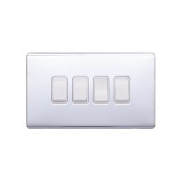 Lieber Polished Chrome 10A 4 Gang 2 Way Switch - White Insert Screwless