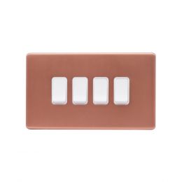 Lieber Brushed Copper 10A 4 Gang 2 Way Switch - White Insert Screwless