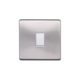 Lieber Brushed Chrome 1 Gang Intermediate Switch - White Insert Screwless
