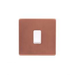 Lieber Brushed Copper 1 Gang Intermediate Switch - White Insert Screwless