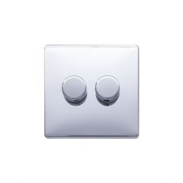 Lieber Polished Chrome 2 Gang 2 Way Intelligent Trailing Triac Dimmer Screwless 100W LED (250w Halogen/Incandescent)