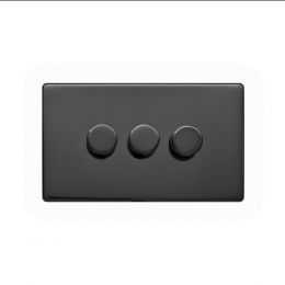 Lieber Black Nickel 250W 3 Gang 2 Way Intelligent Trailing Dimmer - Black Insert Screwless