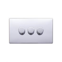 Lieber Polished Chrome 3 Gang 2 Way Intelligent Trailing Triac Dimmer Screwless 100W LED (250w Halogen/Incandescent)