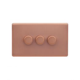 Lieber Brushed Copper 3 Gang 2 Way Intelligent Trailing Dimmer Screwless 100W LED (250w Halogen/Incandescent)