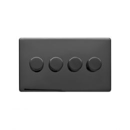 Lieber Black Nickel 250W 4 Gang 2 Way Intelligent Trailing Dimmer - White Insert Screwless