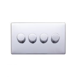 Lieber Polished Chrome 4 Gang 2 Way Intelligent Trailing Triac Dimmer Screwless 100W LED (250w Halogen/Incandescent)