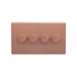 Lieber Brushed Copper 4 Gang 2 Way Intelligent Trailing Triac Dimmer Screwless 100W LED (250w Halogen/Incandescent)