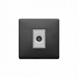 Lieber Black Nickel 1 Gang TV Socket - White Insert Screwless