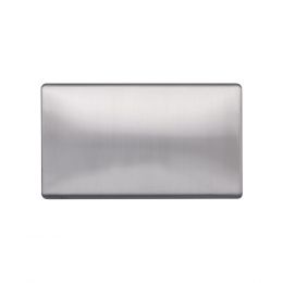 Lieber Brushed Chrome Double Blank Plates - White Insert Screwless