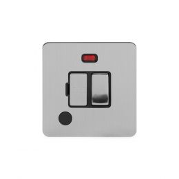 Soho Lighting Brushed Chrome Flat Plate 13A Switched Fuse Connection Unit Flex Outlet With Neon Blk Ins Screwless