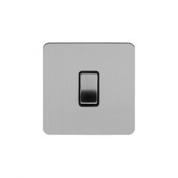 Soho Lighting Brushed Chrome Flat Plate 20A 1 Gang Double Pole Switch Blk Ins Screwless