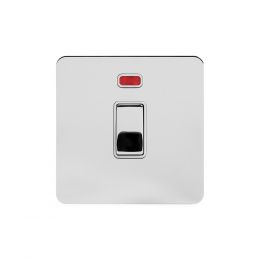 Soho Lighting Polished Chrome Flat Plate 20A 1 Gang Double Pole Switch With Neon Wht Ins Screwless