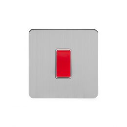 Soho Lighting Brushed Chrome Flat Plate 45A 1 Gang Double Pole Switch Single Plate Wht Ins Screwless