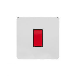 Soho Lighting Polished Chrome Flat Plate 45A 1 Gang Double Pole Switch Single Plate Blk Ins Screwless