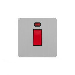 Soho Lighting Brushed Chrome Flat Plate 45A 1 Gang Double Pole Switch With Neon