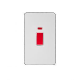 Soho Lighting White Metal Plate with Chrome Edge 45A 1 Gang Double Pole Switch With Neon, Large Plate Wht Ins Screwless