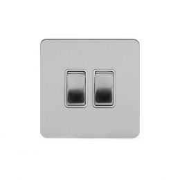 Soho Lighting Brushed Chrome Flat Plate 10A 2 Gang 2 Way Switch Wht Ins Screwless