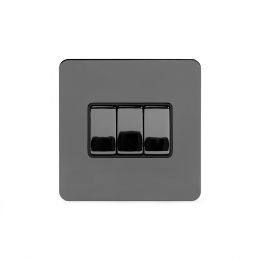 Soho Lighting Black Nickel Flat Plate 10A 3 Gang 2 Way Switch Blk Ins Screwless