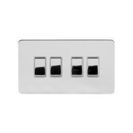 Soho Lighting Polished Chrome Flat Plate 10A 4 Gang 2 Way Switch Wht Ins Screwless