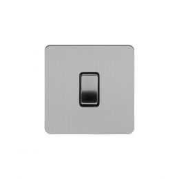 Soho Lighting Brushed Chrome Flat Plate 1 Gang Intermediate Switch Blk Ins Screwless