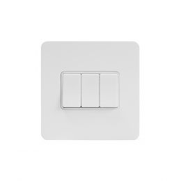 Soho Lighting White Metal Flat Plate 10A 3 Gang Intermediate Switch Wht Ins Screwless