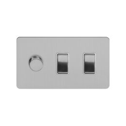 Soho Lighting Brushed Chrome Flat Plate 3 Gang Light Switch with 1 Dimmer