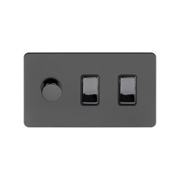Soho Lighting Black Nickel Flat Plate 3 Gang Light Switch with 1 Dimmer