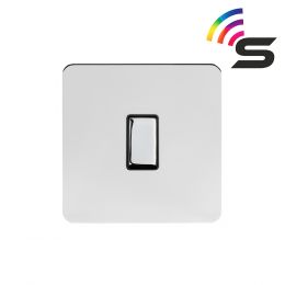 Soho Lighting Polished Chrome Flat Plate 1 Gang 150W Smart Rocker Switch Black Insert