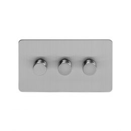 Soho Lighting Brushed Chrome Flat Plate 250W 3 Gang 2 Way Trailing Dimmer Screwless