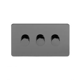 Soho Lighting Black Nickel Flat Plate 250W 3 Gang 2 Way Trailing Dimmer Screwless