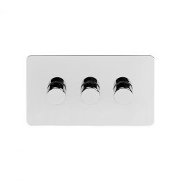 Soho Lighting Polished Chrome Flat Plate 250W 3 Gang 2 Way Trailing Dimmer Screwless