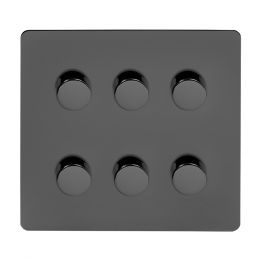 Soho Lighting Black Nickel Flat Plate 6 Gang 2 Way Intelligent Trailing Dimmer Switch Screwless 400W
