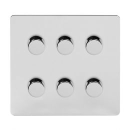 Soho Lighting Polished Chrome Flat Plate 6 Gang 2 Way Intelligent Trailing Dimmer Switch Screwless 150W LED (300w Halogen/Incandescent)