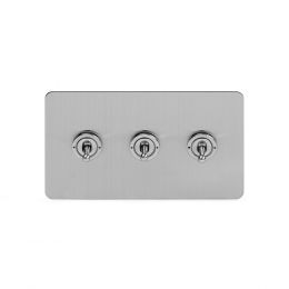Soho Lighting Brushed Chrome Flat Plate 20A 3 Gang 2 Way Toggle Switch Screwless