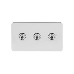 Soho Lighting Polished Chrome Flat Plate 20A 3 Gang 2 Way Toggle Switch Screwless