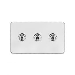 Soho Fusion White & Polished Chrome With Chrome Edge 20A 3 Gang 2 Way Toggle Switch Screwless