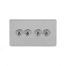 Soho Lighting Brushed Chrome Flat Plate 20A 4 Gang 2 Way Toggle Switch Screwless