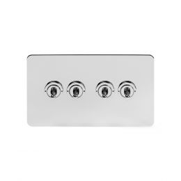 Soho Lighting Polished Chrome Flat Plate 20A 4 Gang 2 Way Toggle Switch Screwless