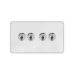 Soho Fusion White & Polished Chrome With Chrome Edge 20A 4 Gang 2 Way Toggle Switch Screwless