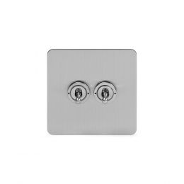 Soho Lighting Brushed Chrome Flat Plate 2 Gang Retractive Toggle Switch Screwless