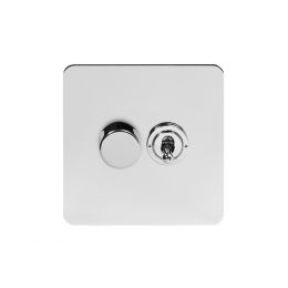 Soho Lighting Polished Chrome Flat Plate 2 Gang Dimmer and Toggle Switch Combo (1x150W LED Dimmer 1x20A 2 Way Toggle)