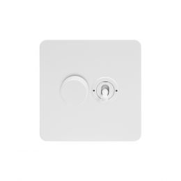 Soho Lighting White Metal Flat Plate 2 Gang Dimmer and Toggle Switch Combo (1x150W LED Dimmer 1x20A 2 Way Toggle)