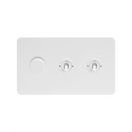 Soho Lighting White Metal Flat Plate 3 Gang Switch with 1 Dimmer (1x150W LED Dimmer 2x20A 2 Way Toggle)