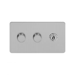 Soho Lighting Brushed Chrome Flat Plate 3 Gang Switch with 2 Dimmers (2x150W LED Dimmer 1x20A 2 Way Toggle)