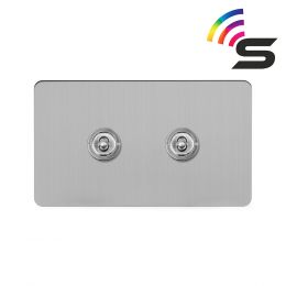 Soho Lighting Brushed Chrome Flat Plate 2 Gang 150W Smart Toggle Switch
