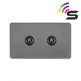 Soho Lighting Black Nickel Flat Plate 2 Gang 150W Smart Toggle Switch