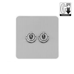 Soho Lighting Flat Plate Brushed Chrome 2 Gang Dimming Toggle Switch