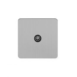 Soho Lighting Brushed Chrome Flat Plate 1 Gang TV Socket Blk Ins Screwless