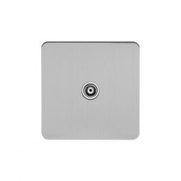 Soho Lighting Brushed Chrome Flat Plate 1 Gang TV Socket Wht Ins Screwless