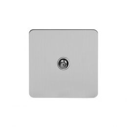 Soho Lighting Brushed Chrome Flat Plate 1 Gang Satellite Socket Wht Ins Screwless